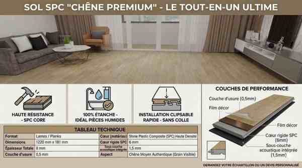 Sol SPC 8mm (sous-couche 1,5mm intégrée): Straw - 1220 x 181mm – Image 4